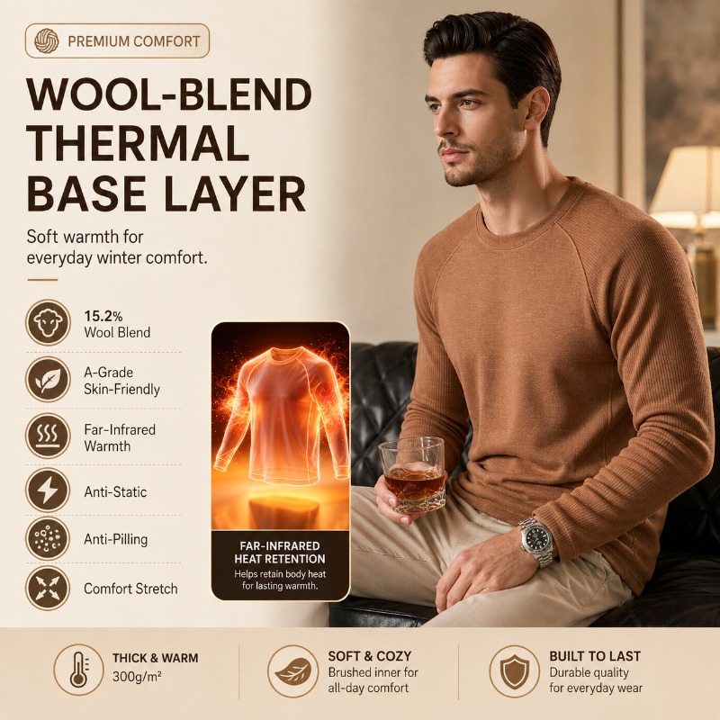 Men Fleece Lined Wool Crew Nec - Undershirt Crew Neck review and price