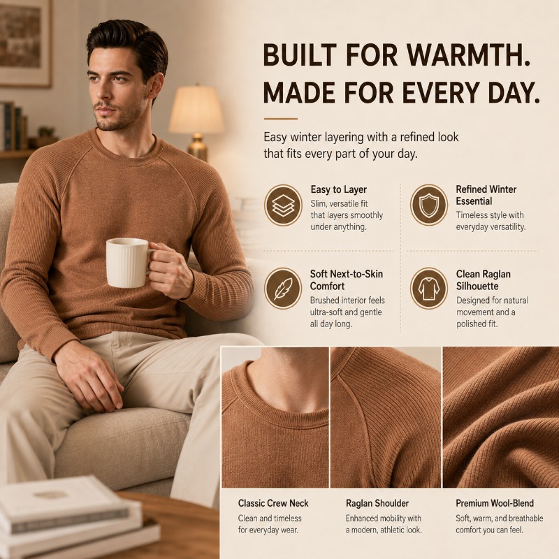 Men Fleece Lined Wool Crew Nec - Undershirt Crew Neck review and price